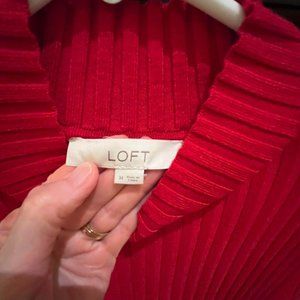 LOFT Red Long Sleeved Mock Neck Ribbed Sweater